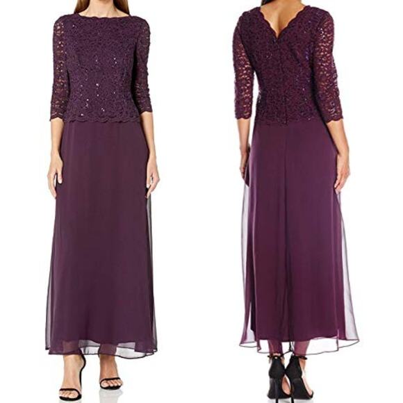 Alex Evenings Deep Plum One Piece Gown Womens 16W NWT Formal Wedding Holidays - Picture 1 of 13